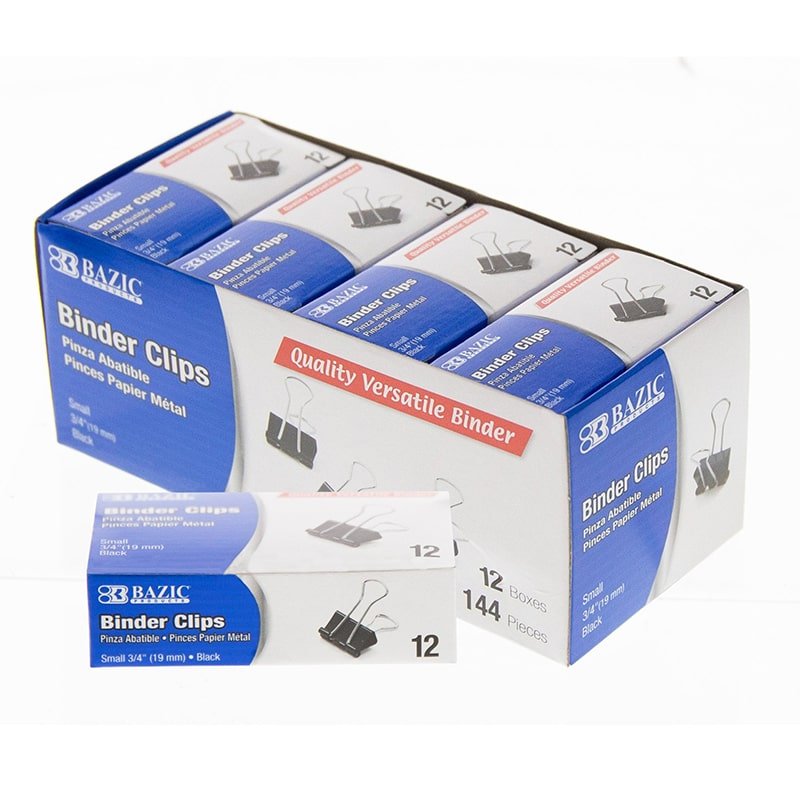 Small 3/4" (19mm) Black Binder Clip (12/Pack)